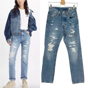 Levi's 501 150th Anniversary Blue  Distressed Straight Leg Selvedge Jean size 26